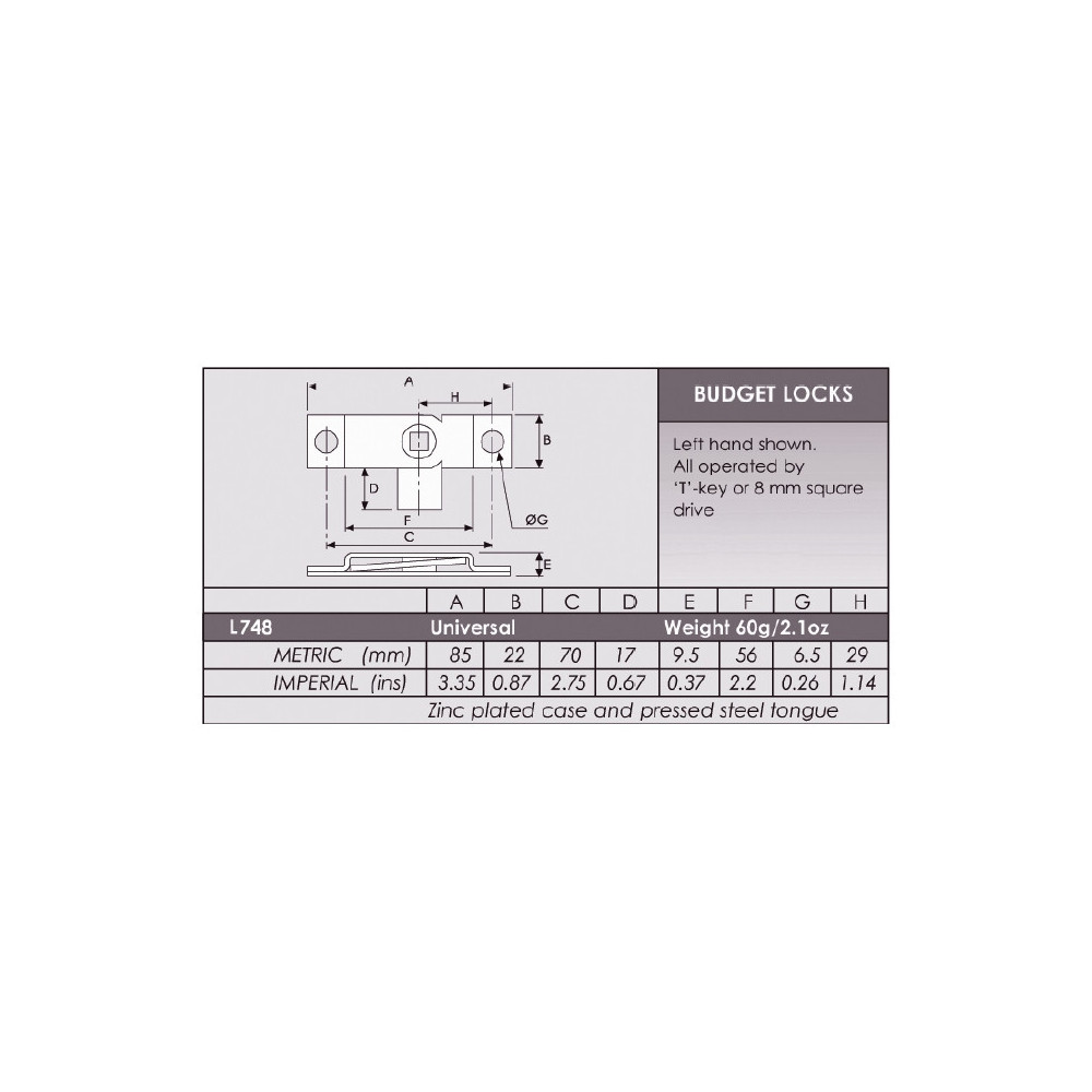 Universal Key Lock Busget Rim Budget Lock L748/0748 (Universal) - 85mm